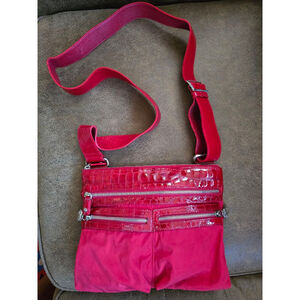 Women's Brighton Crossbody Bag Red/Silver Patent Leather Print And Nylon0